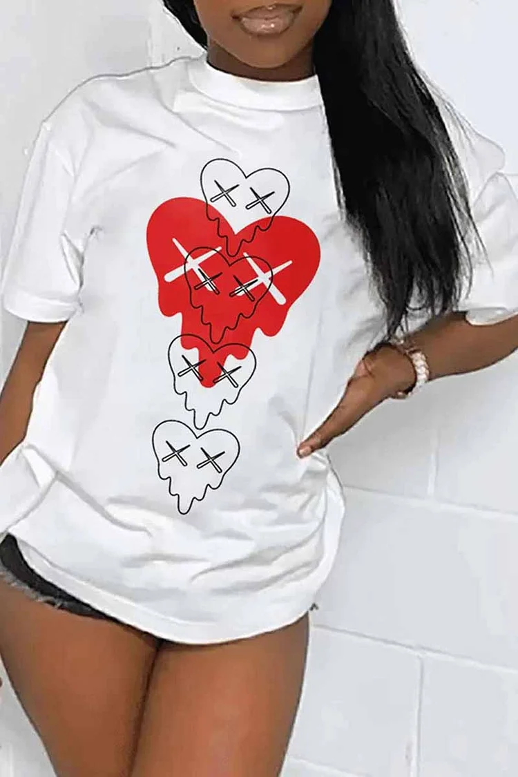 White Street Print Patchwork O Neck T-Shirts