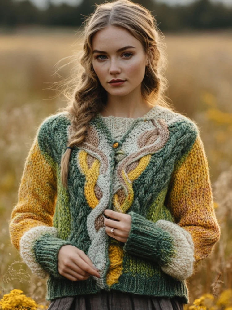 Women's Retro Irish Celtic Knot Cozy Knit Cardigan