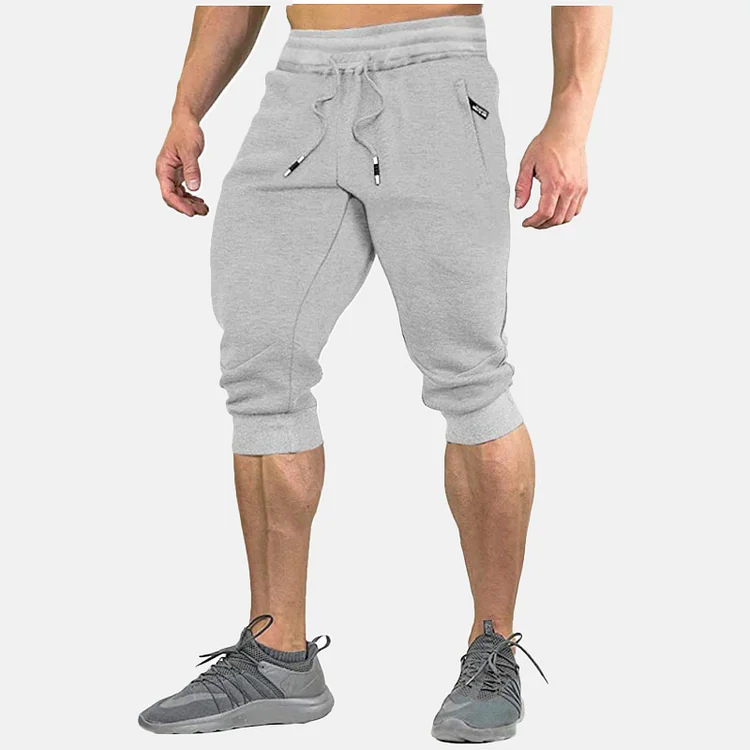Men's Sporty Solid Drawstring Pocket Crop Pants