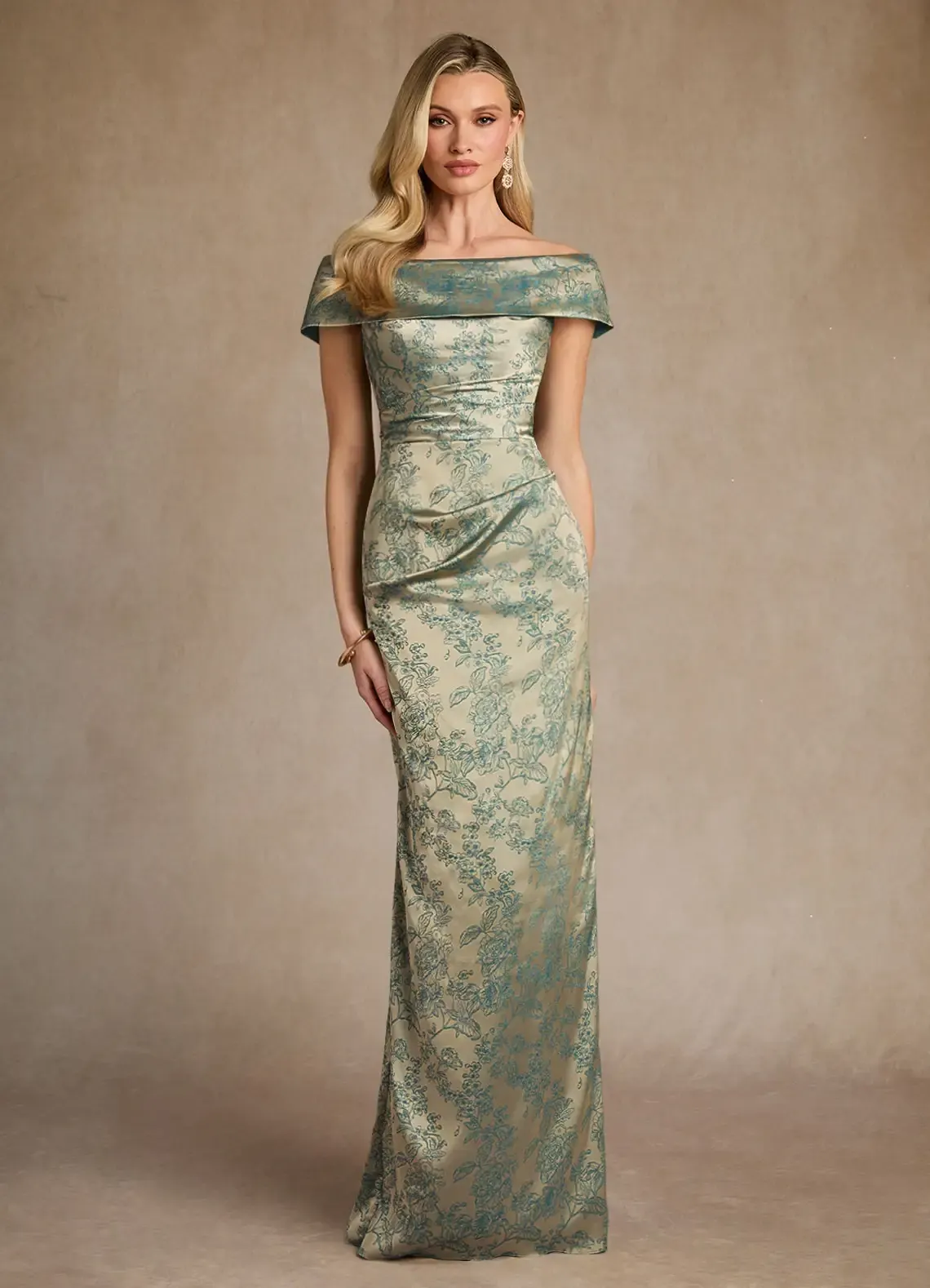 Lussooy Elegant Off the Shoulder Printing Sheath Floral Mother of The Bride Dress