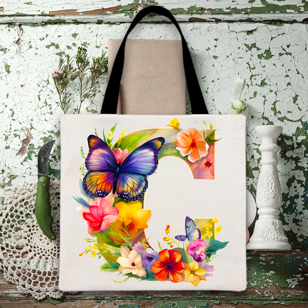 Alphabet Ladies-Floral Canvas Bag -0713-Guru-buzz
