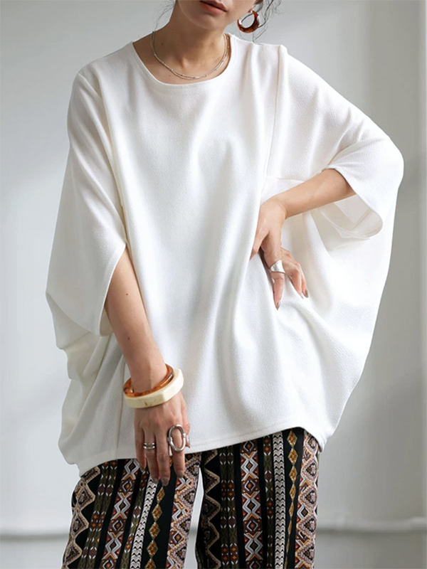 Batwing Sleeves Half Sleeves Solid Color Round-neck Blouses&shirts Tops