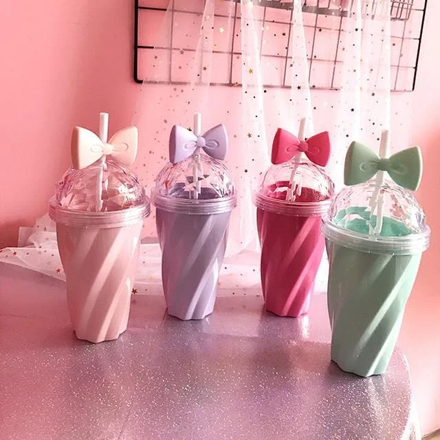 Pink/Green/Purple/Hot Pink Pastel Bow Straw Bottle SP179838