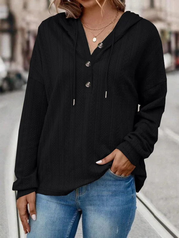 Loose Casual Solid Color Hooded Long Sleeve Sweatshirt VangoghDress