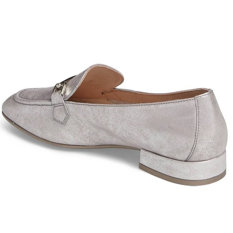 Silver Vintage Buckle Loafers for Women |FSJ Shoes