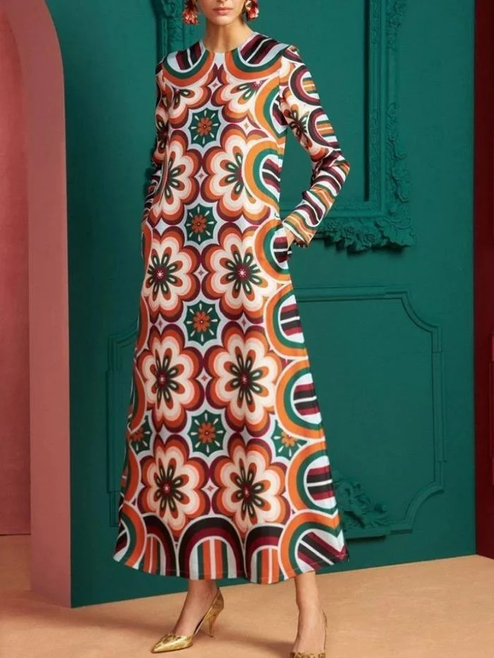 Round Neck Multi Color Elegant Dress