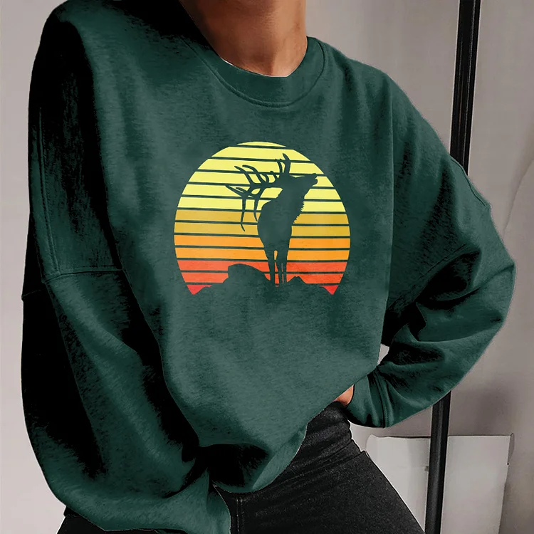 Vefave Gradient Rainbow Elk Print Sweatshirt