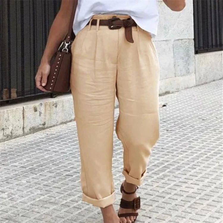 Casual Solid Color Loose High Waist Trousers VangoghDress
