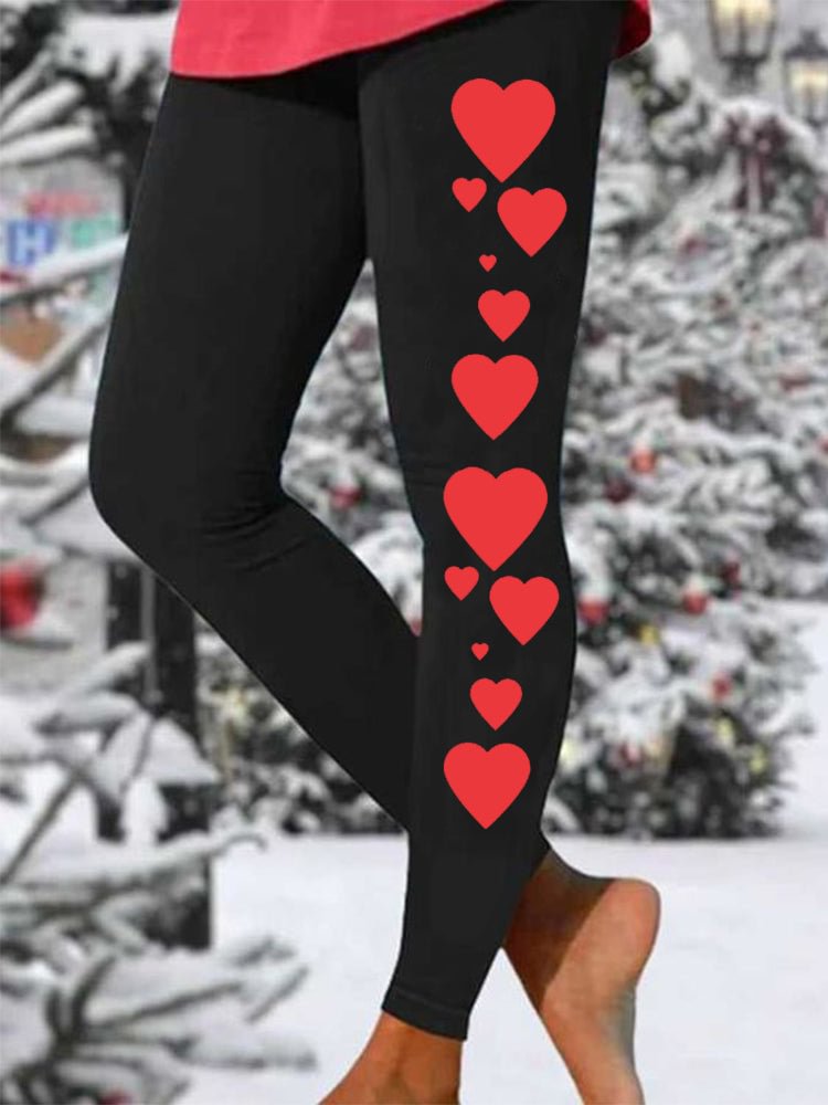 VChics Red Heart Print Casual Leggings
