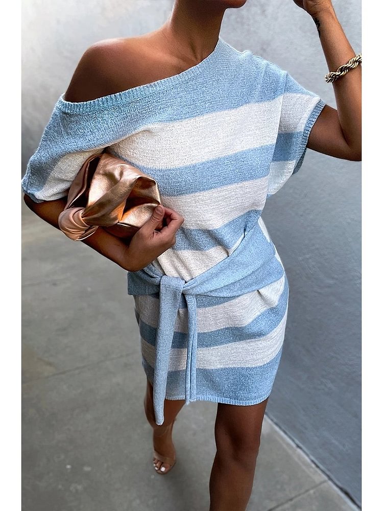 Loose Striped Short Sleeve Knit Dress P13398