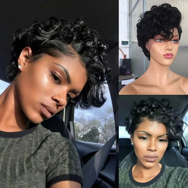 Short Curly Pixie Cut Human Hair Lace Wig