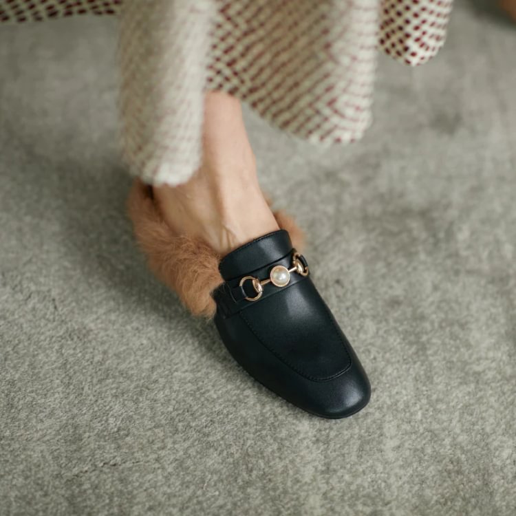 Plush Rabbit Fur Chunky Loafers