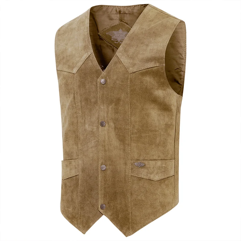 Vintage Classic Suede Khaki Single Breasted Vest