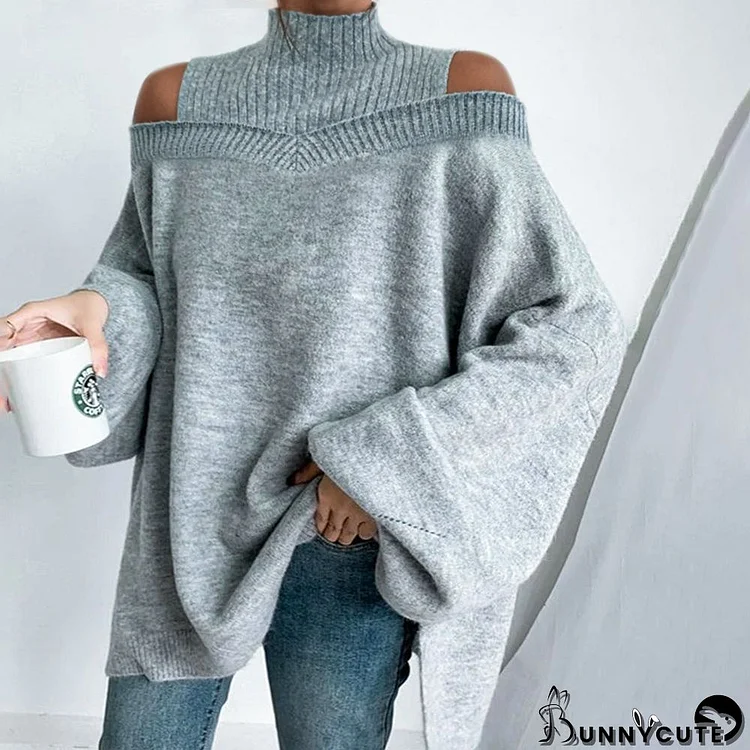 Vintage Plain High Neck Sweater