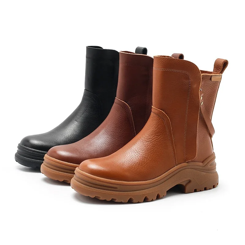 Leather Short Boots Snow Boots Have Fleece Lined for Cold Winter in Black/Brown/Coffee