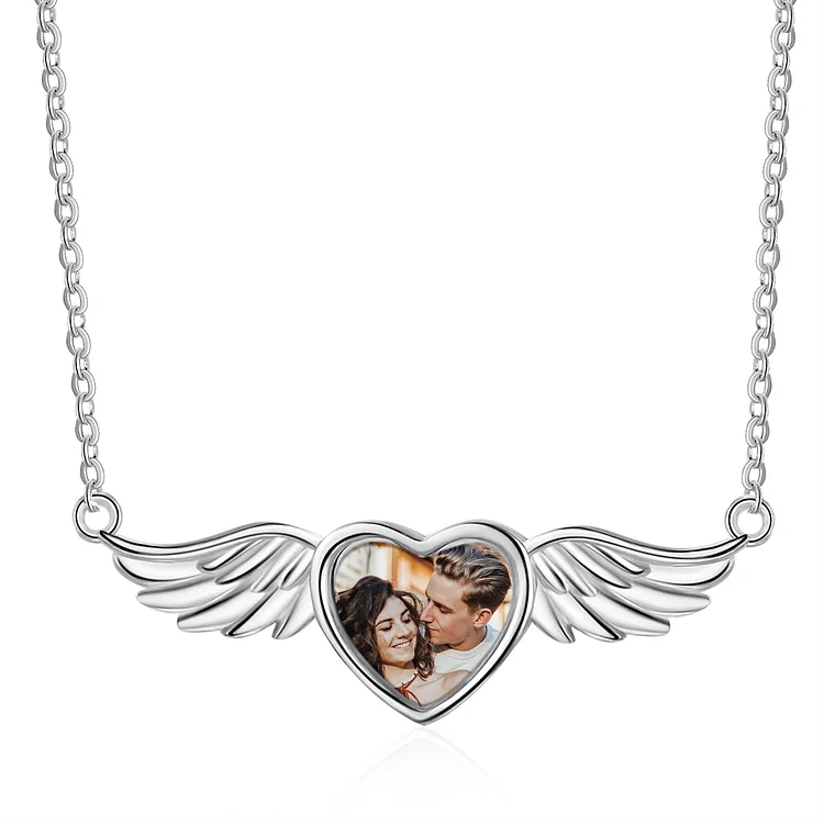 Personalized Angel Wings Photo Necklace Custom Heart Necklace