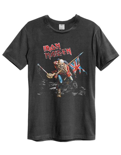 Iron Maiden T Shirt 80s Tour Band Logo Official Mens Amplified Vintage Charcoal - BlackFridayBuys