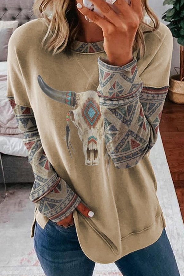 Casual Print Split Joint Basic O Neck Tops - Life is Beautiful for You - SheChoic