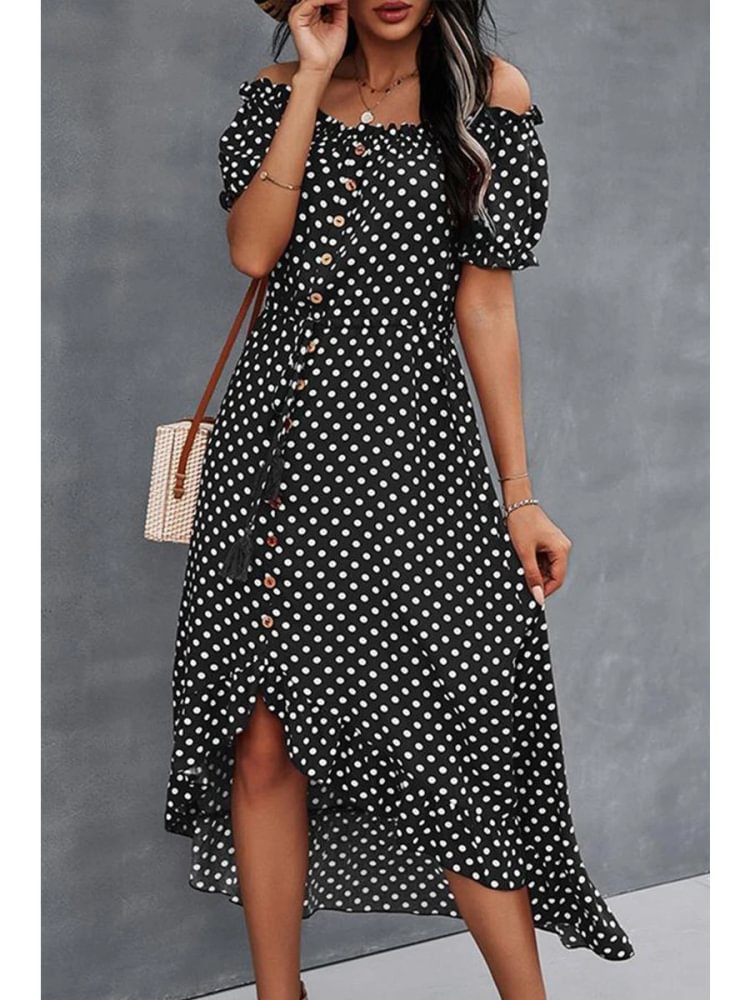 Trendy Polka Dot Strapless Dress P16032