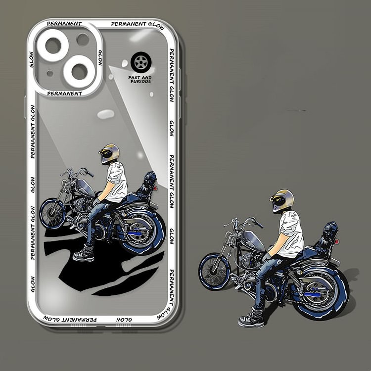 【超人気】iPhone ケース 多機種対応 衝撃吸収 透明 オートバイ ハンサム 全6色