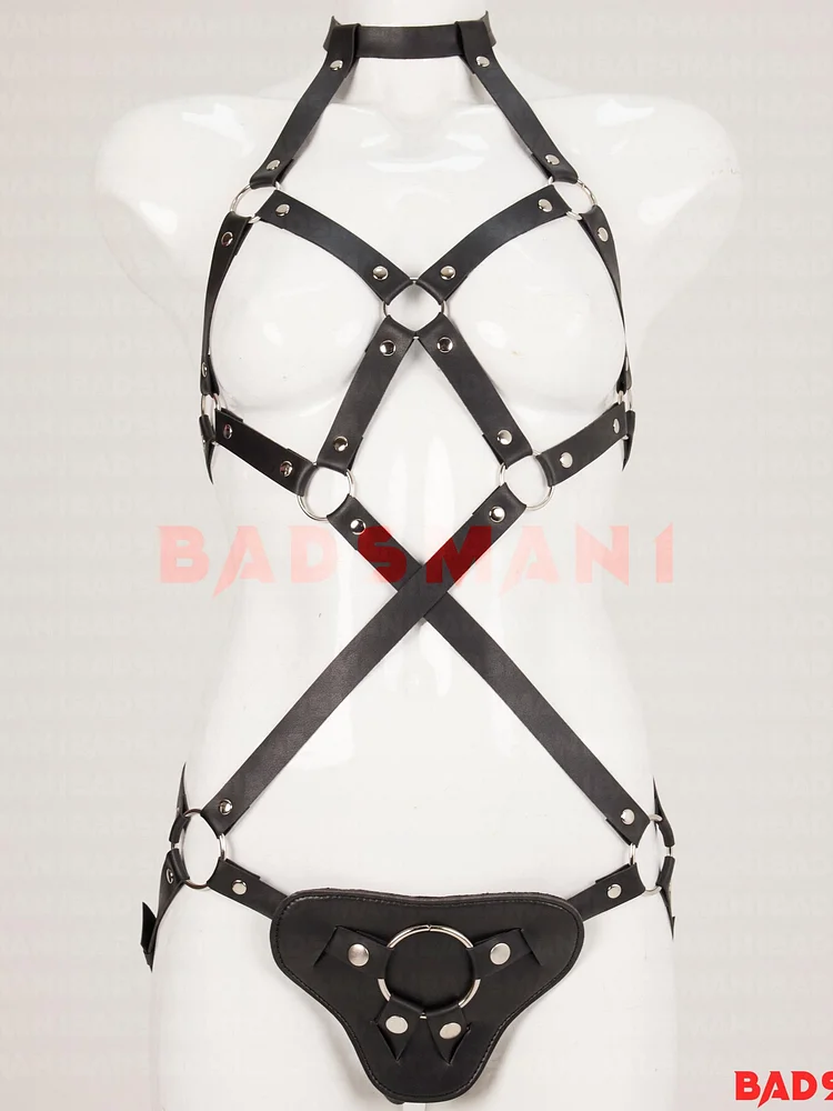 pornhint Pornhint Full Body Leather Harness Lingerie, Leather Strapon Harness, Pegging Harness, Strap on Belt, Cage Body Harness, Chest Harness, sawzall dildo