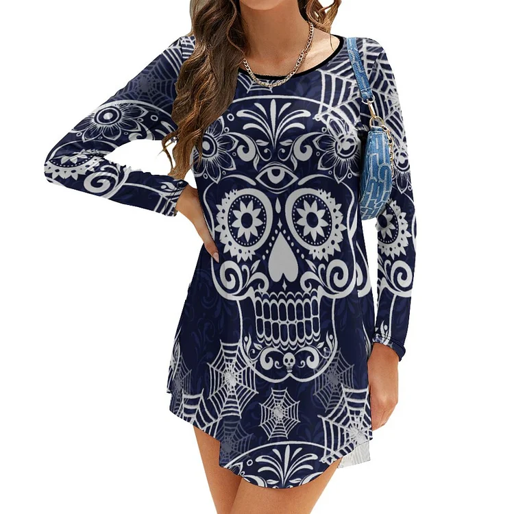 Personalized Women's Crew Neck Long Sleeve Casual Tight Short Dresses