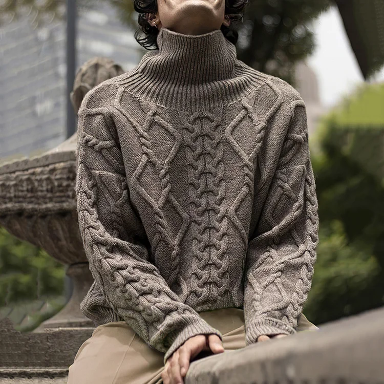 Men's Vintage Aran Jacquard Turtleneck Sweater