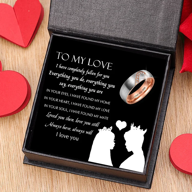 To My Love Ring Set Half Heart Matching Ring Promise Ring for Couple Engraving Text Rose Gold Personalized Ring for Her