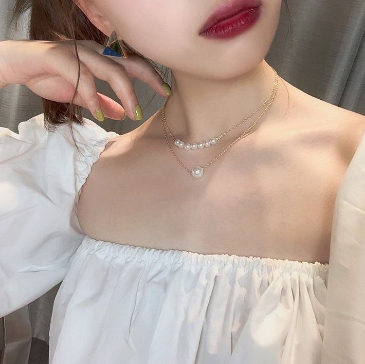 Faux Pearl Pendant Layered Necklace YP2204