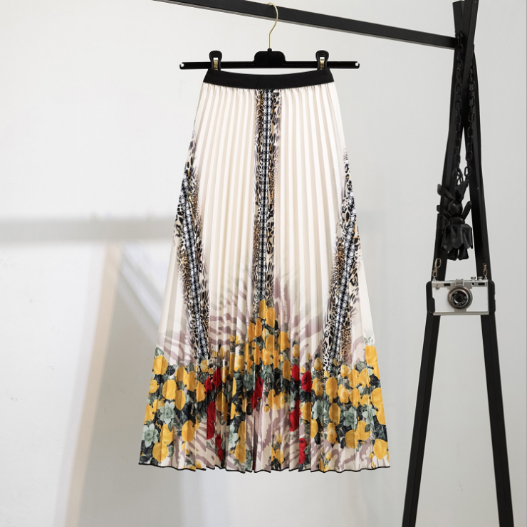 Comstylish Fashion Retro Print Pleated Skirt