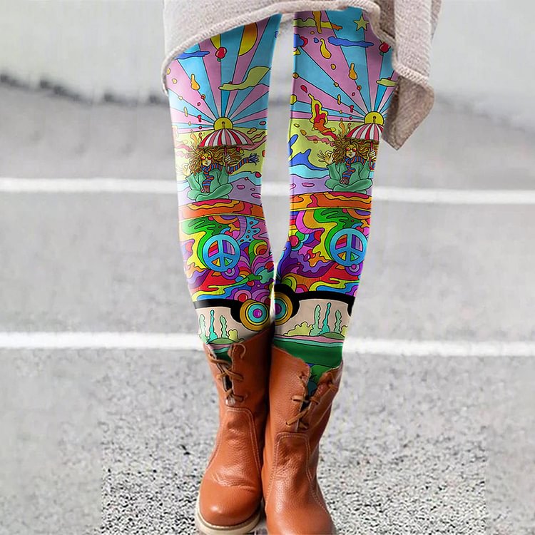 Hippie Art Print Casual Leggings