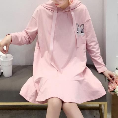 Pink/Black/Grey/White Kawaii Bunny Falbala Hoodie Dress SP1710863