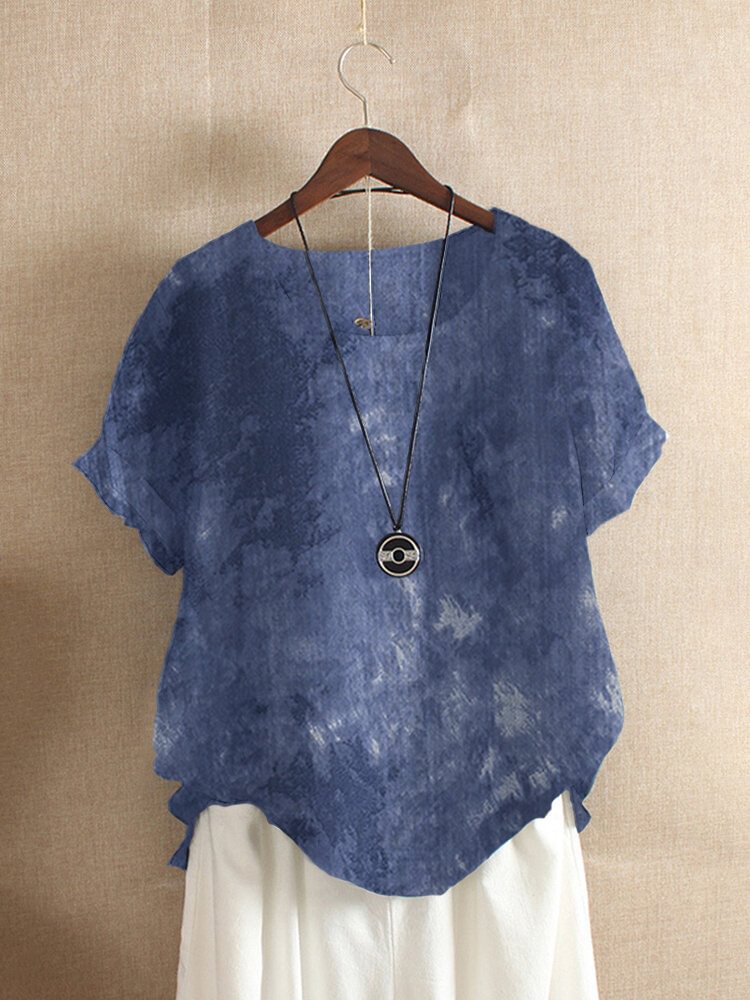 Vintage Printed Short Sleeve Cotton T shirt For Women P1668440
