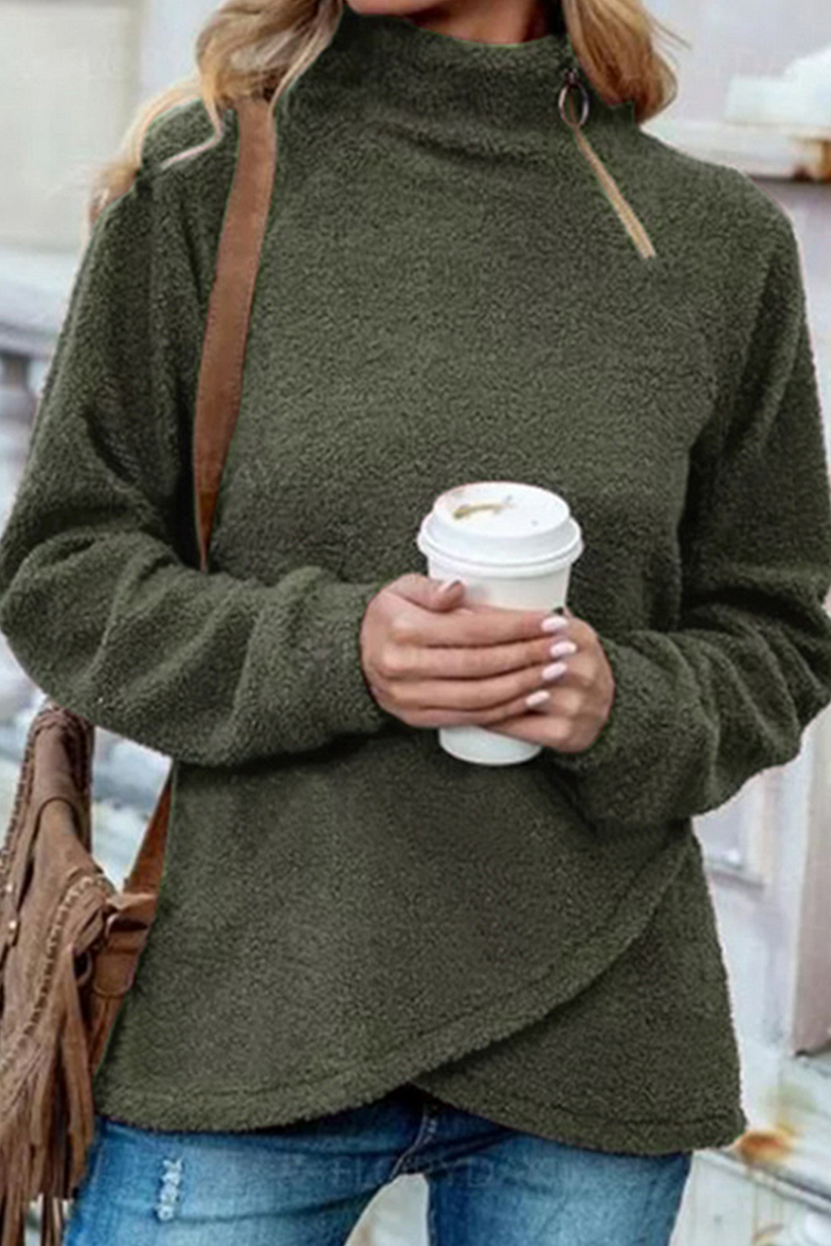Casual Solid Zipper Turtleneck Tops(3 Colors) - Life is Beautiful for You - SheChoic