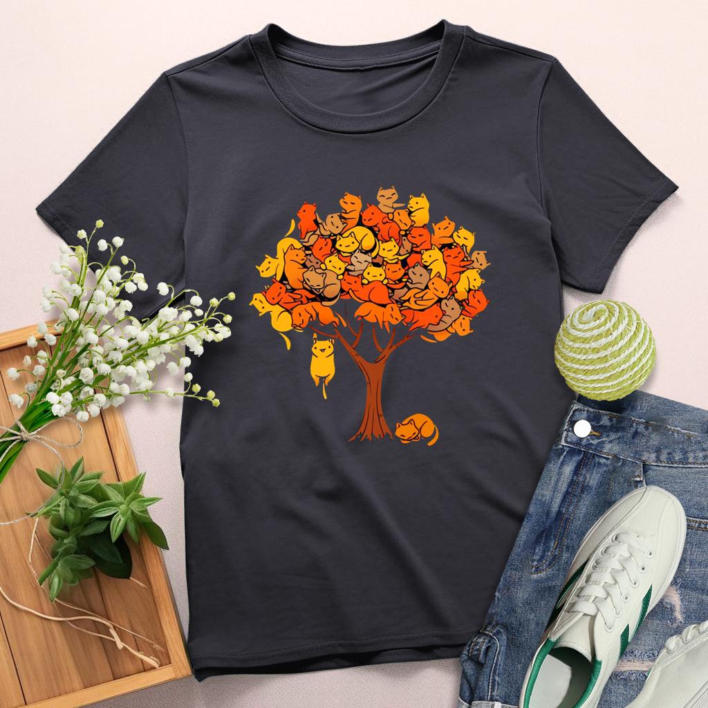 Cat tree Round Neck T-shirt-0025229-Guru-buzz