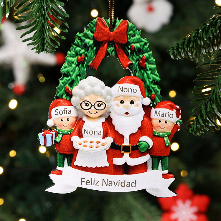 Navidad-Ornamento muñecos navideño de madera 4 nombres y 1 texto personalizados de la familia adorno del árbol