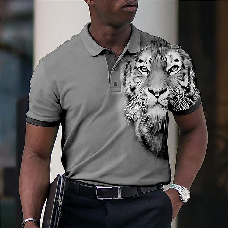 Men's Business Casual 3D Tiger Pattern Polo T-shirts