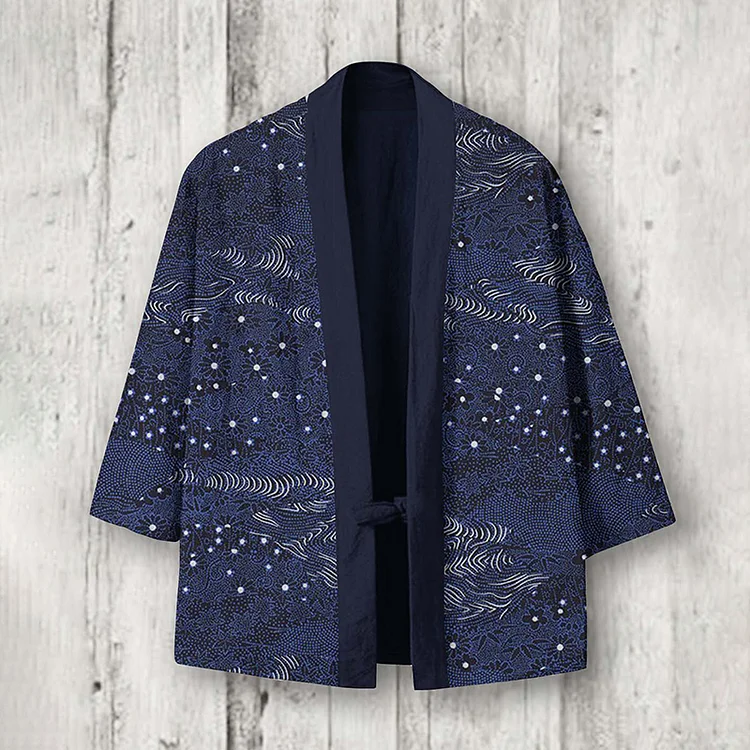 Comstylish Vintage Japanese Art Printed Linen Blend Kimono