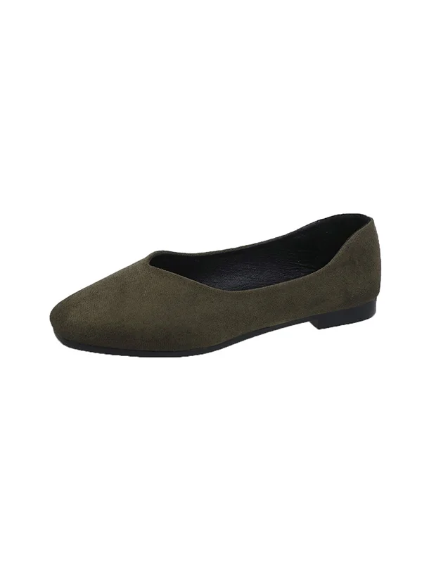 Pure Color Square-Toe Flat Shoes Low Heels