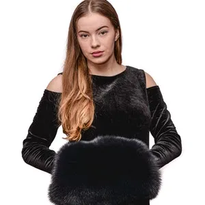 pornhint Pornhint Genuine Jet Black Fox Fur Unique Muff Arms Warmer Barrel