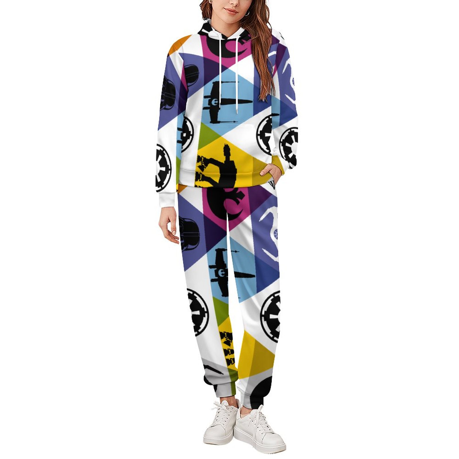 SFNEEWHO Colorful Star Geometric Women Sweatsuits Set Casual