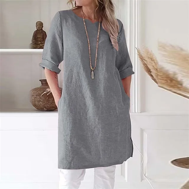 Solid Color Comfortable Casual Long Sleeved Midi Dress
