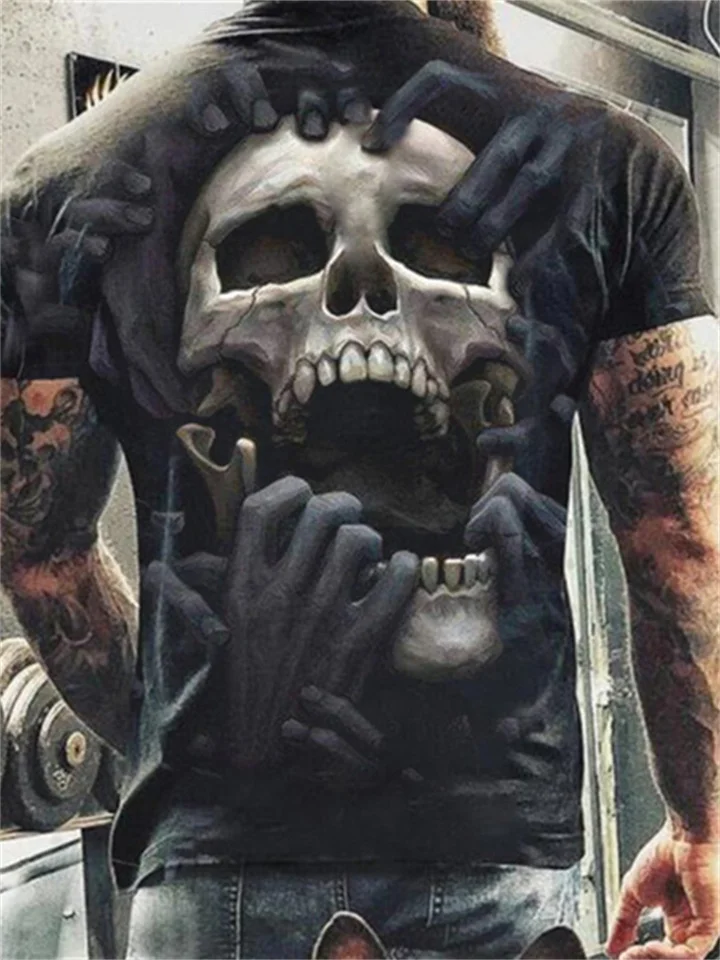 Fashion New Cool Skull 3D Digital Printing Men's Short-sleeved T-shirt-JRSEE