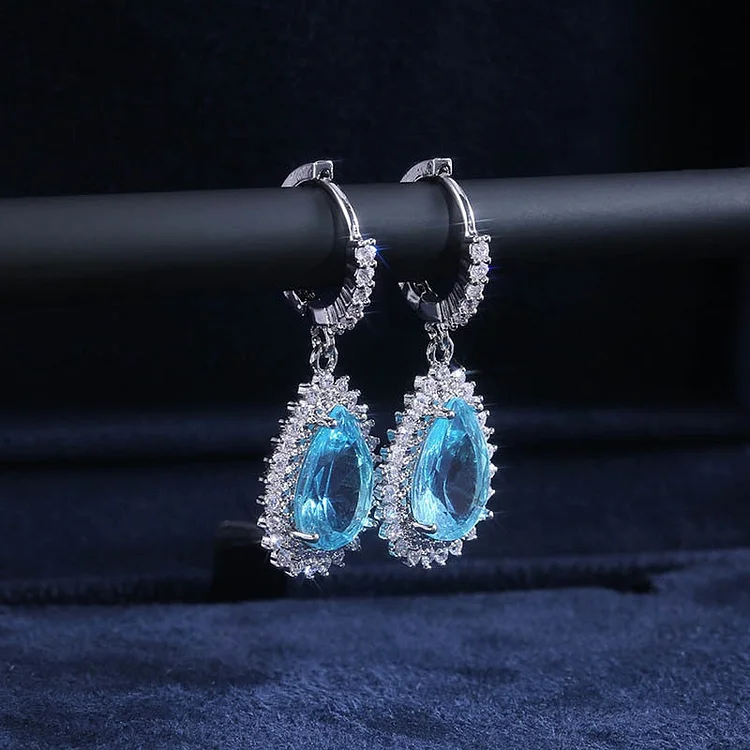 Natural Aquamarine Oval Gemstone Earrings For Women