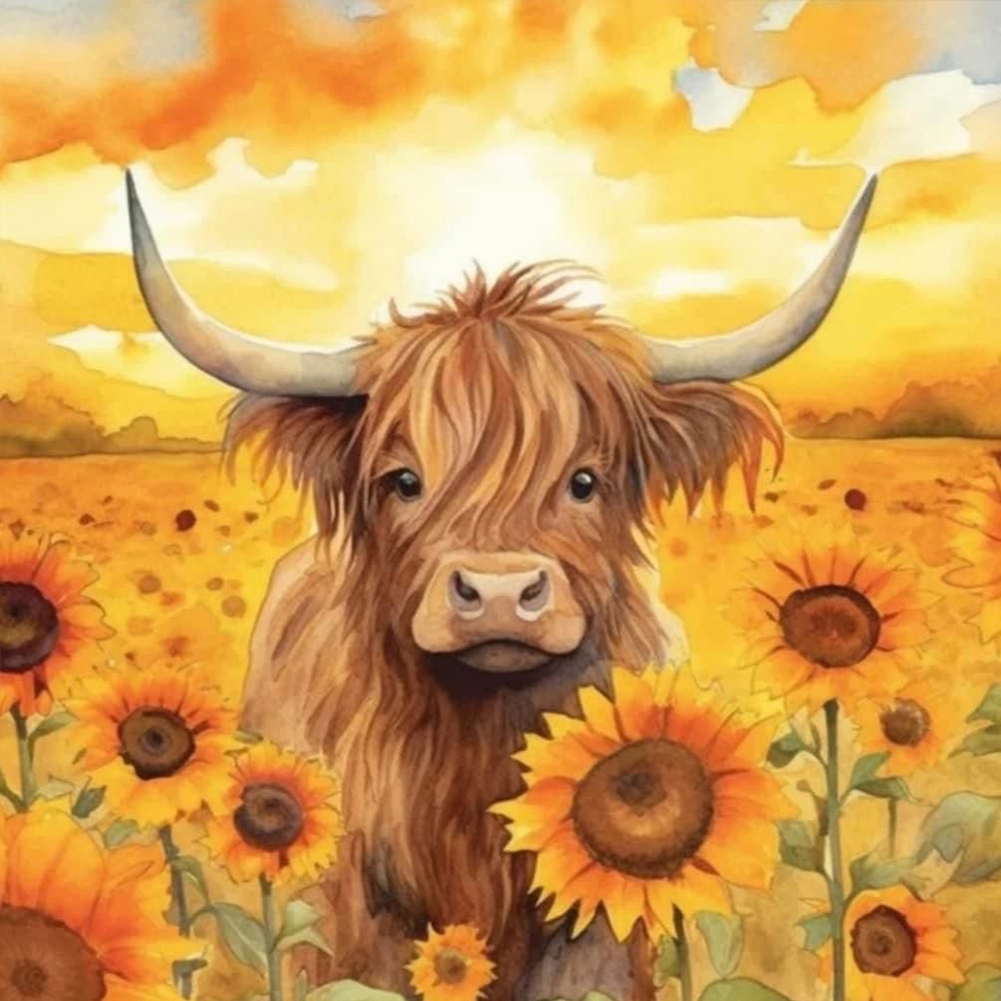 5D Diamond Painting Cow with a Sunflower Kit