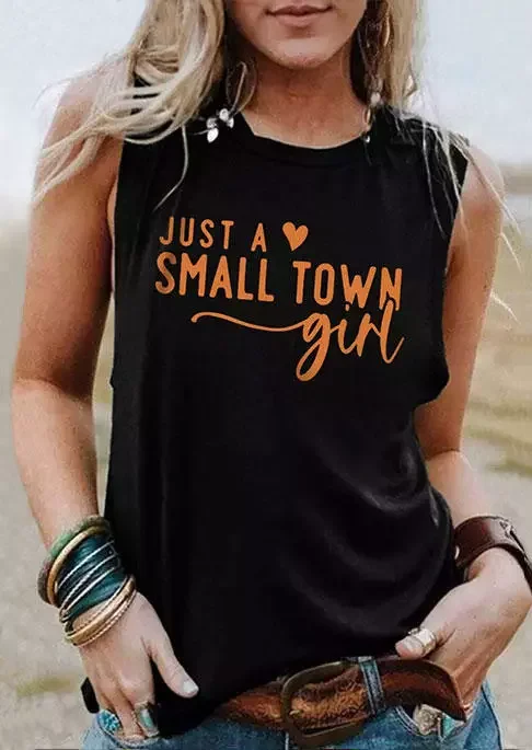 Just A Small Town Girl Tank - Black
