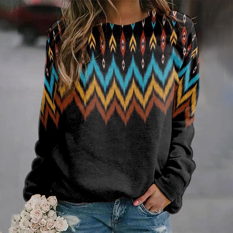 Vefave Vintage Fellman Island Sweater Print Crewneck Sweatshirt