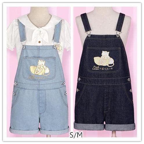 S/M Light Blue/Dark Blue I wanna be the Lemonate Cat Jumper Jeans SP152709
