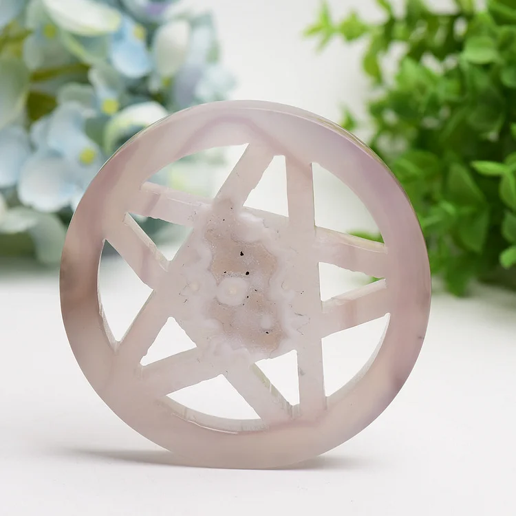 3.8" Druzy Agate Pentagram Star Crystal Carving