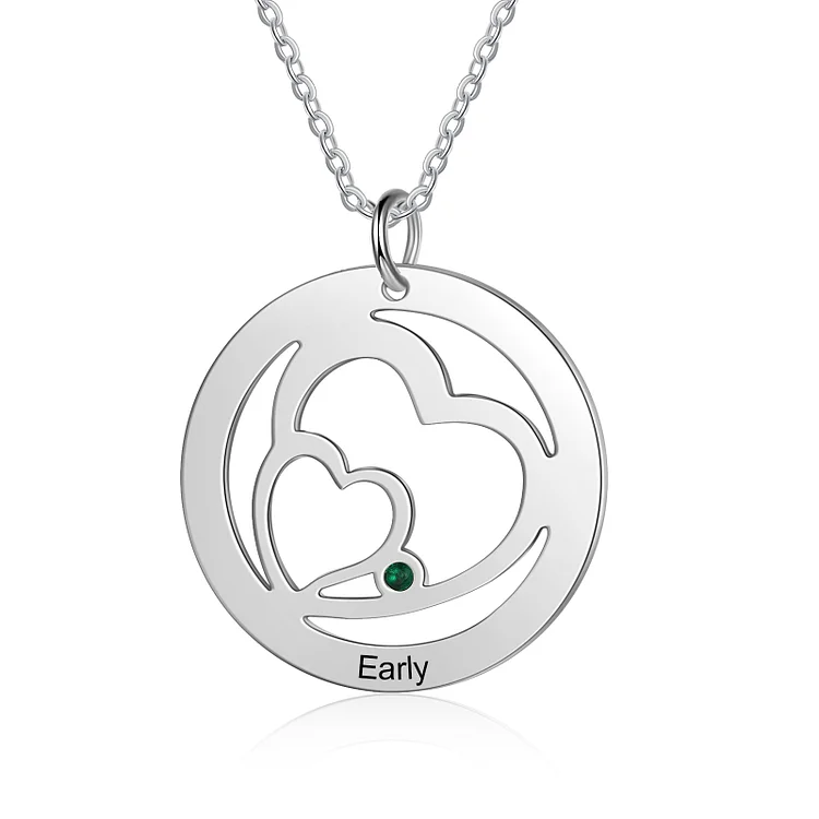 Heart Necklace Personalized 1 Name and Birthstone Mom Necklace for Family
